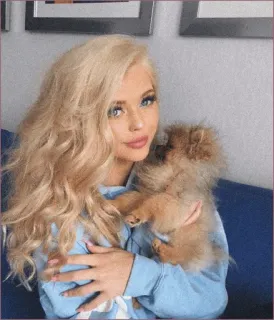 ✨ 11bd52f4 mulher loira, cachorro, pomerânia, animal de estimação, fofo, retrato, beleza, garota telegram sticker