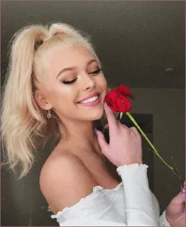 🌙 750d86ed mulher, menina, loira, rosa, flor, retrato, beleza, sorriso telegram sticker