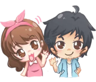 👋 e53f76c1 만화, 커플, 귀여운, 애니메이션, 카와이, SD캐릭터, 사랑, 스티커 telegram sticker