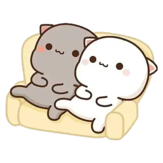 🍼 f269178a cat, cartoon, cute, kawaii, peach and goma, couple, couch, relaxing telegram sticker