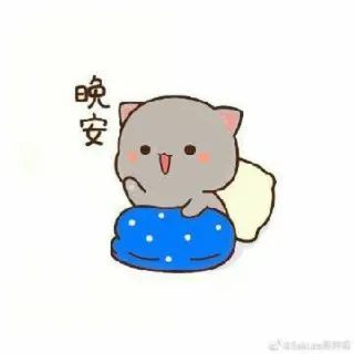 🍓 3f3f100e 晚安 猫, 可愛い, かわいい, 枕, おやすみ, 動物 telegram sticker