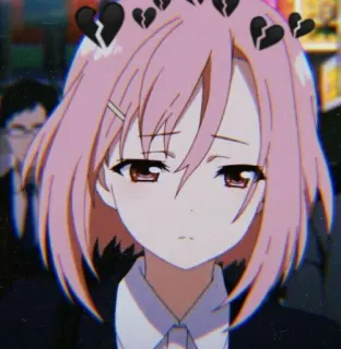 👙 e1581e91 anime, rambut pink, sedih, patah hati, gadis, potret telegram sticker