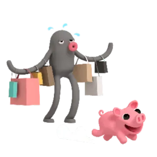 🚶 e70f8a8d shopping, piggy bank, bags, cartoon, character telegram sticker