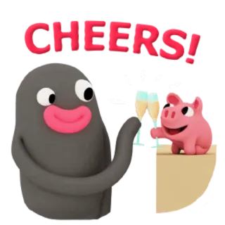 🍷 f2fd8f89 Cheers! cheers, celebration, toast, friends, pig, drink, party, clay telegram sticker