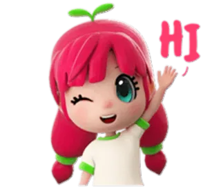 ✋ a37cd24d HI cartoon, animation, friendly, greeting, girl, pink hair, waving, cute telegram sticker