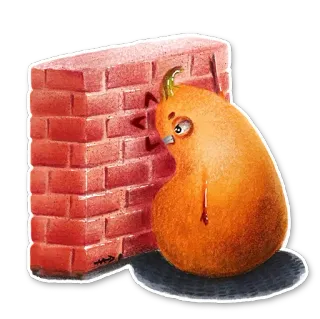 😡 aa037d16 pera, muro, mattone, triste, cartone animato, adesivo, frutta telegram sticker