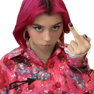 🖕 f45226c6 средний палец, оскорбительный жест, розовые волосы, девушка, портрет, отношение telegram sticker