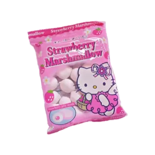 🧃 933a6596 Hello Kitty Strawberry Marshmallow Hello Kitty, marshmallow, strawberry, candy, kawaii, sweets, food, dessert whatsapp sticker