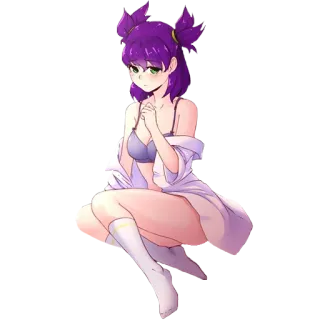 😍 5845c393 Anime, Mädchen, lila Haare, Cartoon, Charakter, Frau, Süß, Sitzend telegram sticker