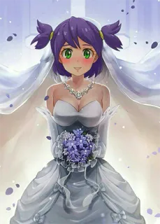 🥰 5dc13d88 Anime, Mädchen, Hochzeit, Braut, Kleid, Blumenstrauß, Blumen, Cartoon telegram sticker