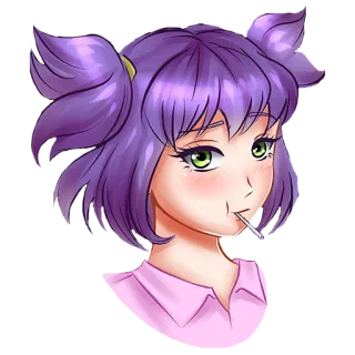 😉 777f7cf9 Anime Mädchen, Lutscher, Cartoon, Porträt, lila Haare, süß, kawaii telegram sticker