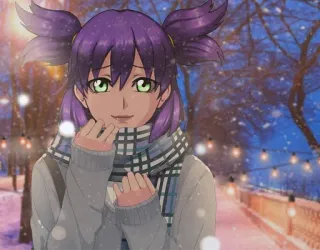 ☺️ 8c7a82f4 Anime, Mädchen, Winter, Schnee, Cartoon, lila Haare telegram sticker