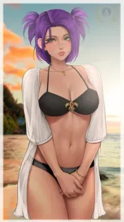 ❤️ 97959f87 Anime-Mädchen, Bikini, Strand, Frau, Sommer, Illustration telegram sticker