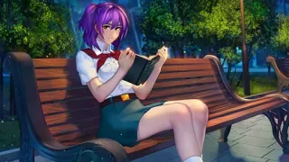 ❤️ c95f6da7 Anime, Schulmädchen, Lesen, Bank, Park, Nacht, Anime-Mädchen telegram sticker