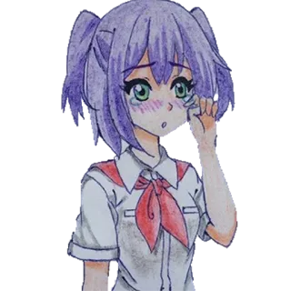 😢 e8efd1d5 Anime Mädchen, weinend, Schuluniform, lila Haare, Cartoon, traurig telegram sticker