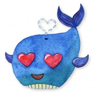 😍 c06e4482 クジラ, 可愛い, 愛, ハート, 動物, 青, 水彩 telegram sticker