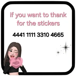 💗 9dee3bb4 if you want to thank for the stickers

4441 1111 3310 4665 naklejki, dziękuję, numery, serce, awatar, mrugnięcie, darowizna telegram sticker