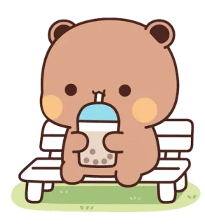 🥤 57a1a447 ours, dessin animé, mignon, bubble tea, kawaii, assis, banc whatsapp sticker