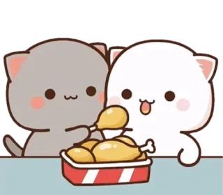 🍗 f85e1144 Katze, Huhn, Essen, süß, Tiere, Cartoon telegram sticker