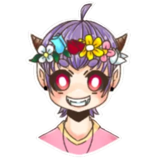 😇 fa0043ad demone, carino, corona di fiori, anime, adesivo, cartone animato, diavolo, inquietante telegram sticker