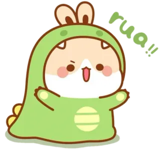 🍼 3bc00b7b ruaa!! милый, собака, динозавр, животное, мультфильм whatsapp sticker