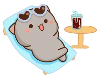 🍼 61c3271d кот, солнцезащитные очки, пляж, отдых, напиток, мультфильм, милый, животное whatsapp sticker