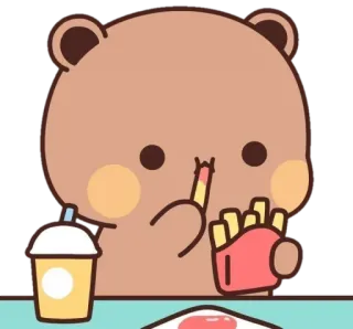 🍼 6c76a3f8 медведь, мультфильм, еда, картошка фри, напиток whatsapp sticker