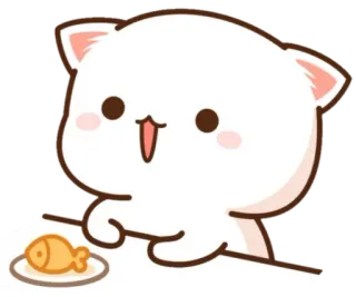 🍼 97d66e95 кот, рыба, милый, животное, мультфильм, тарелка whatsapp sticker
