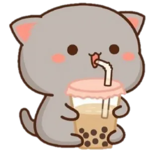 🍼 c8d4e81c кот, животное, боба, чай, напиток, милый, мультфильм, каваий whatsapp sticker