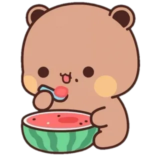 🍼 d180b1fb медведь, мультфильм, милый, арбуз, еда, каваий, десерт whatsapp sticker