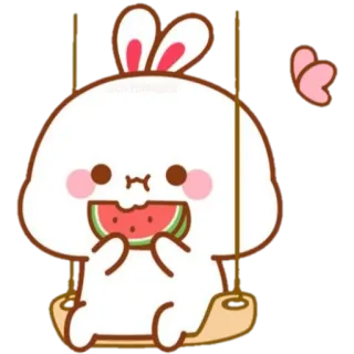 🍼 ecf66037 кролик, зайчик, арбуз, милый, мультфильм, каваий, животное whatsapp sticker