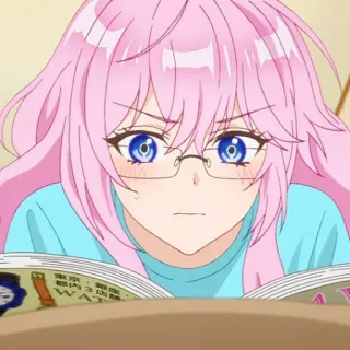 🌷 085bdd1e anime, fille, cheveux roses, lunettes, lecture telegram sticker