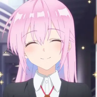 🌷 9f493cfe fille anime, cheveux roses, souriant, mignon, femme, personnage anime telegram sticker