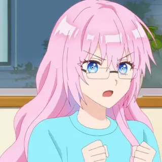 🌷 a04e425b animé, fille, cheveux roses, lunettes, en colère, dessin animé telegram sticker