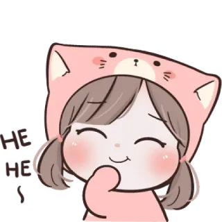 🍒 95cdf25d Cartoon, Mädchen, Süß, Tierhut whatsapp sticker