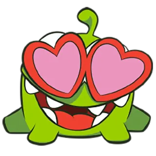 😍 1a9822db Om Nom Cut the Rope Om Nom, Cut the Rope, Gra wideo, Postać, Oczy w serca, Kreskówka telegram sticker