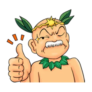 👍 ef6bf945 卡通, 人物, 男人, 竖起大拇指, 叶子, 快乐的 telegram sticker