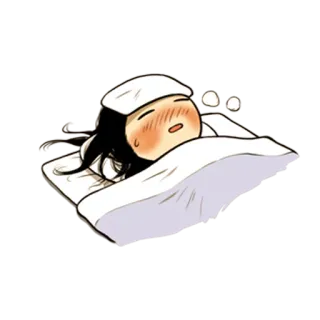 😷 6042a6ac ziek, bed, cartoon, hoofdpijn, koorts, verkoudheid, rust telegram sticker
