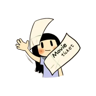 🎬 df2d714f Movie ticket film, ticket, cartoon, meisje, zwaaien, entertainment telegram sticker