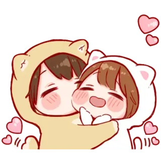 🍧 c41e4388 cute, kawaii, couple, love, cartoon, anime, hearts whatsapp sticker