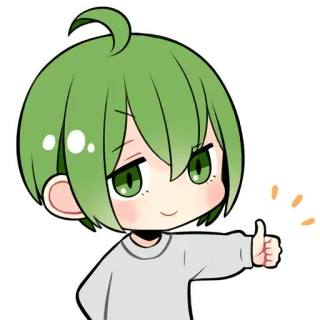 👍 6713a531 Anime, Jempol ke atas, Hijau, Lucu, Chibi telegram sticker