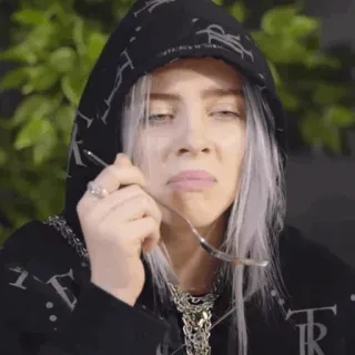 🕷 df9c2fb0 Billie Eilish Billie Eilish, chanteuse, célébrité, portrait, cheveux gris, sweat à capuche telegram sticker