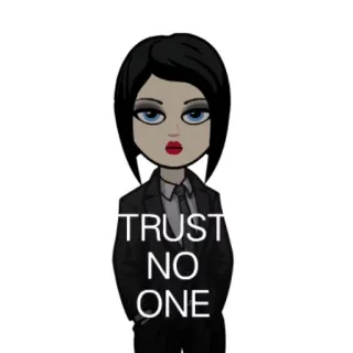 👽 5a4a1c39 TRUST NO ONE Bitmoji, fiducia, diffidenza, motivazione, cartone animato, persona, affermazione whatsapp sticker