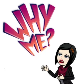 😤 61085dc2 WHY ME? Bitmoji, triste, domanda, frustrazione, perché io, cartone animato, espressione whatsapp sticker
