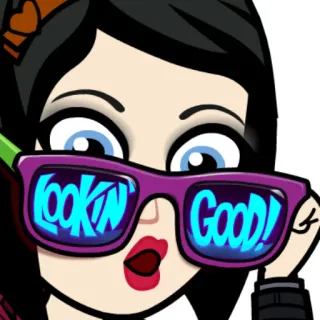 😍 7376b005 LOOKIN' GOOD! Bitmoji, Sieht gut aus, Kompliment, Brille, Cartoon telegram sticker