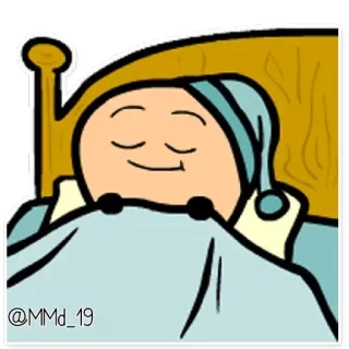 😴 dee53304 @MMd_19 นอนหลับ, การ์ตูน, เตียง, กลางคืน telegram sticker