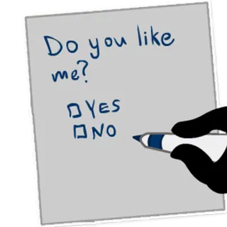 📝 4c5937df Do you like me?
☐ YES
☐ NO pertanyaan, ya, tidak, catatan, tulisan tangan whatsapp sticker