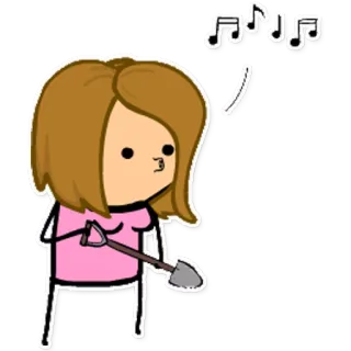 😗 5ea0a5d6 kartun, sekop, gadis, not musik whatsapp sticker