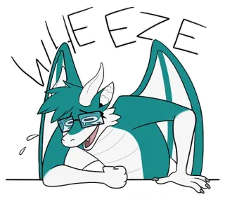 😂 2cb65ef0 WHEEZE 龙, 喘息, 笑, 表情包, 搞笑, 眼镜, 动物, 卡通 whatsapp sticker