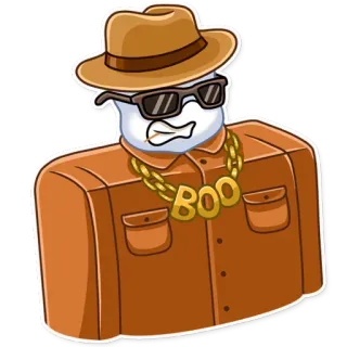 😎 5e599537 BOO spook, halloween, cartoon, fedora, zonnebril, ketting, boe telegram sticker